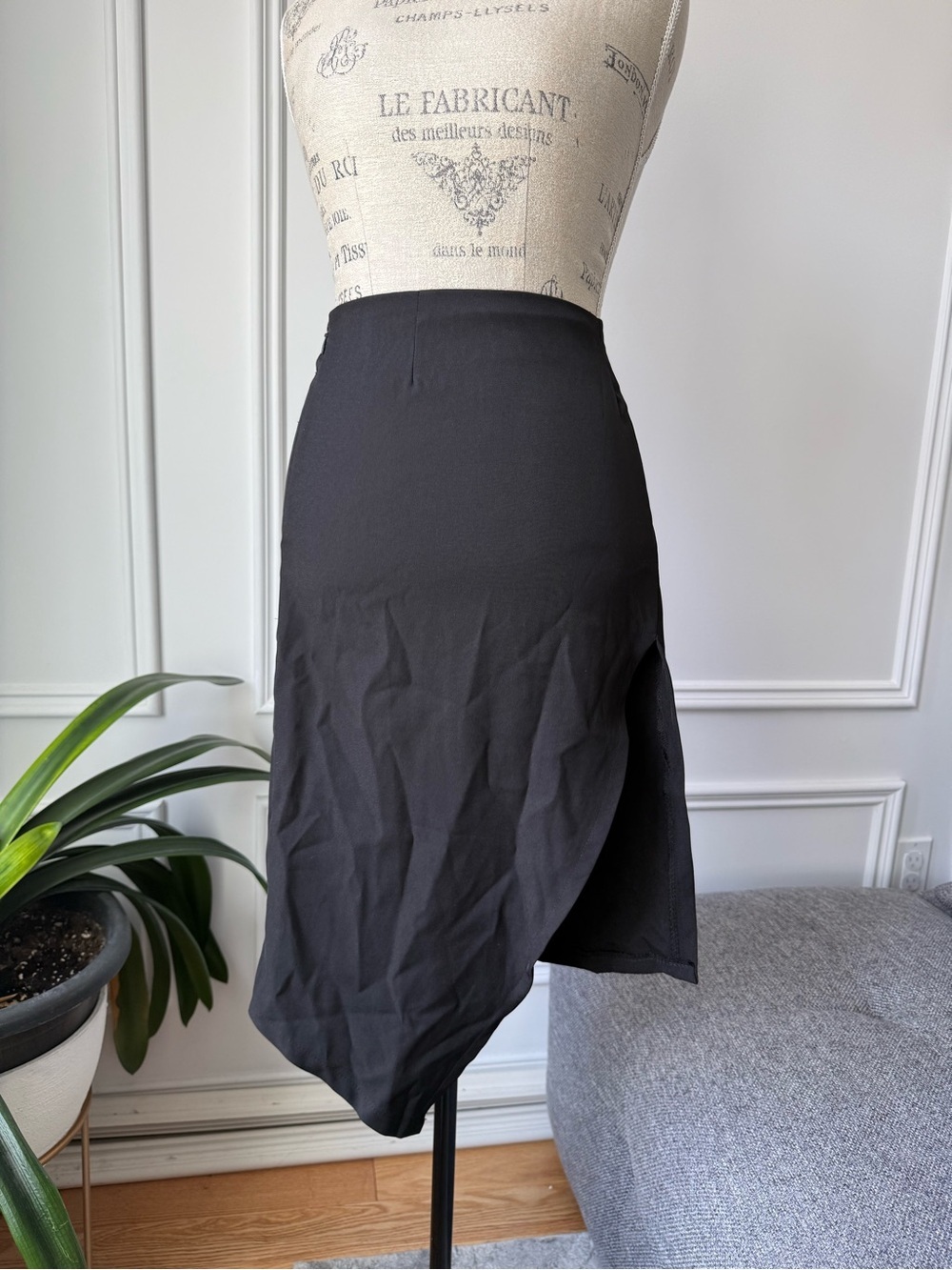 Classic Black Asymmetric Midi Skirt